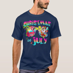 Pink Flamingo Santa Hat Christmas In July Summer V T-Shirt
