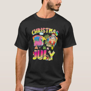 Pink Flamingo Santa Hat Christmas In July Summer V T-Shirt