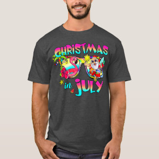 Pink Flamingo Santa Hat Christmas In July Summer V T-Shirt
