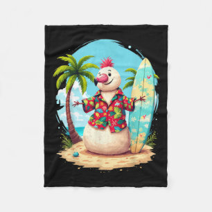 Pink Flamingo Santa Holiday Palm Tree Light Hawaii Fleece Blanket