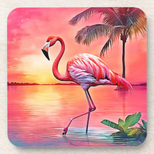 Pink Flamingo Scene Design Coaster