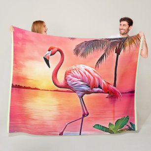 Pink Flamingo Scene Design Fleece Blanket