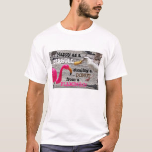 Pink Flamingo Seagull Doughnut Beach Vacation Humo T-Shirt
