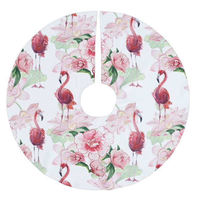 Pink Flamingo: Seamless Pattern Elegance Brushed Polyester Tree Skirt (Front)