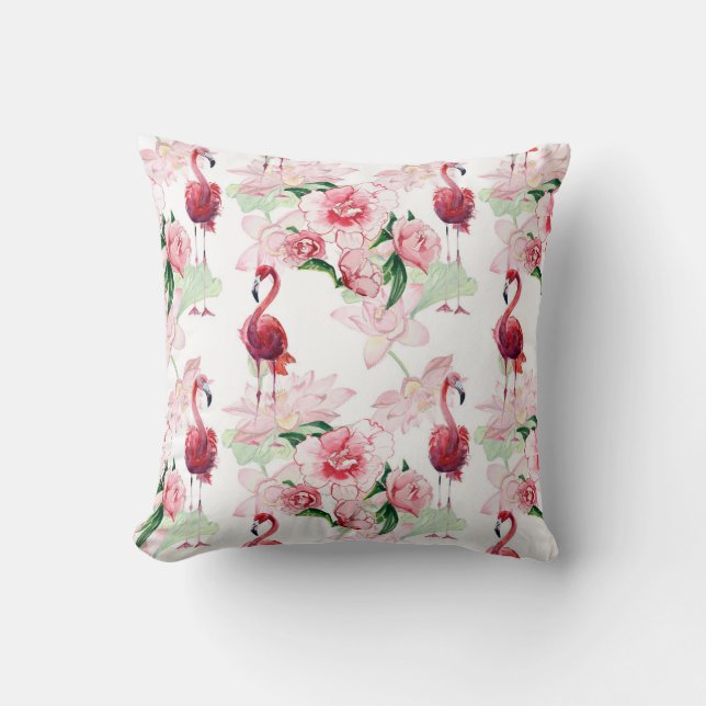Pink Flamingo: Seamless Pattern Elegance Cushion (Front)