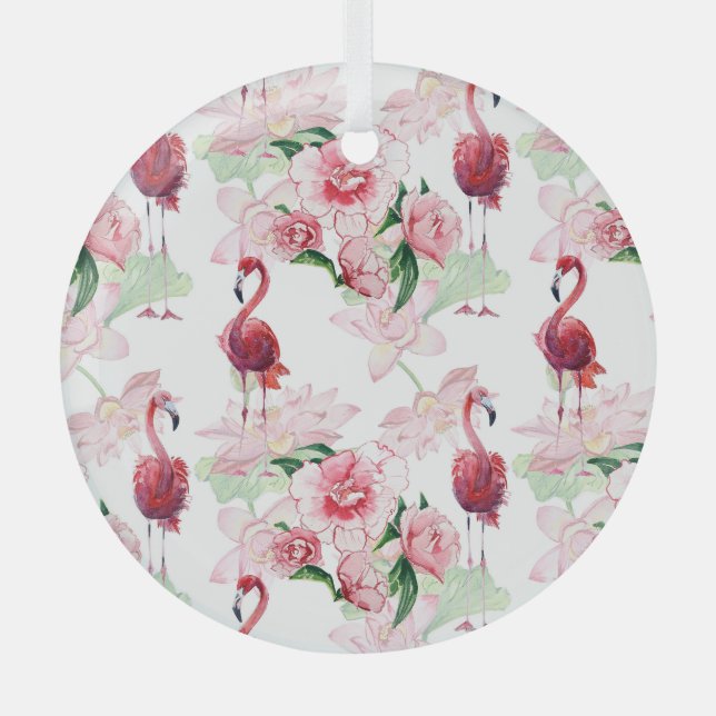 Pink Flamingo: Seamless Pattern Elegance Glass Tree Decoration (Front)