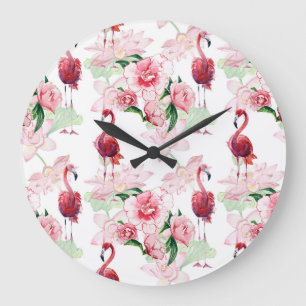 Pink Flamingo: Seamless Pattern Elegance Large Clock