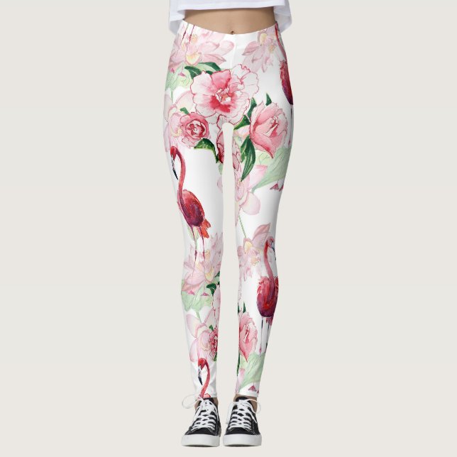 Pink Flamingo: Seamless Pattern Elegance Leggings (Front)