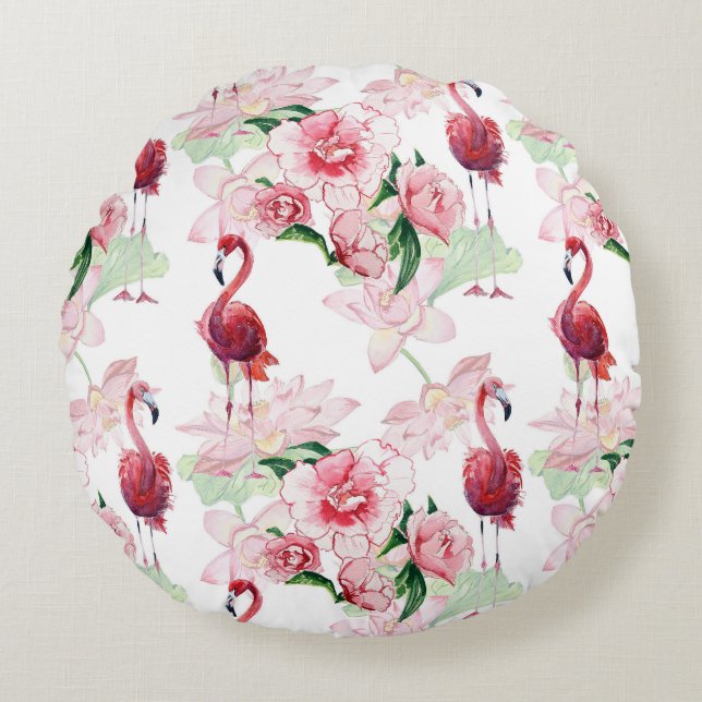 Pink Flamingo: Seamless Pattern Elegance Round Cushion (Front)