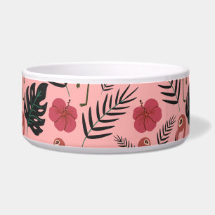 Pink flamingo seamless pattern flowers and leaves