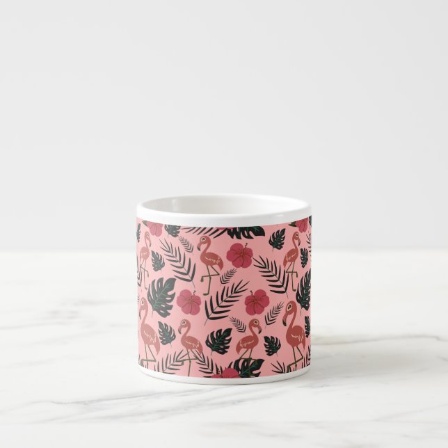 Pink flamingo seamless pattern flowers and leaves espresso cup (Front)