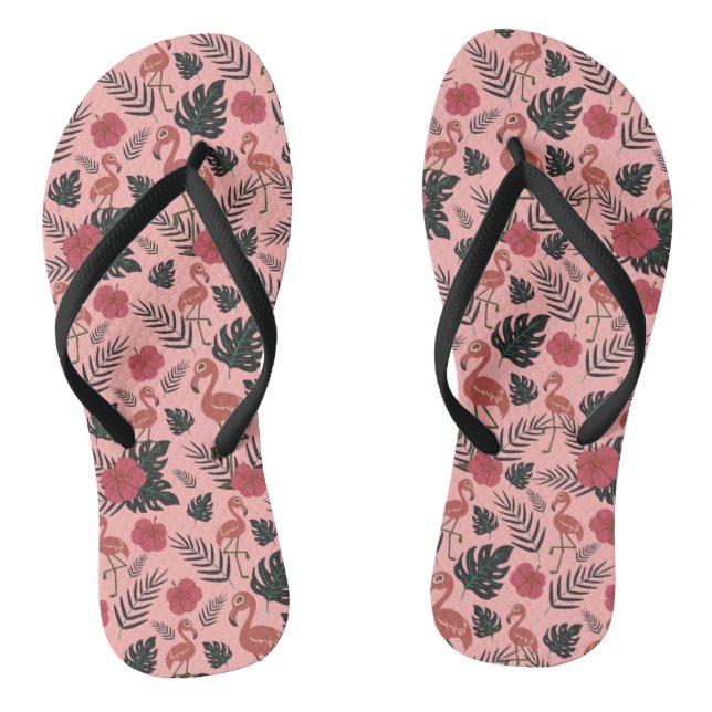 Pink flamingo seamless pattern flowers and leaves thongs (Footbed)