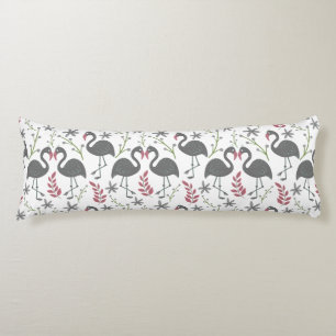Pink flamingo seamless pattern flowers, leaves body cushion