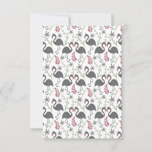 Pink flamingo seamless pattern flowers, leaves card