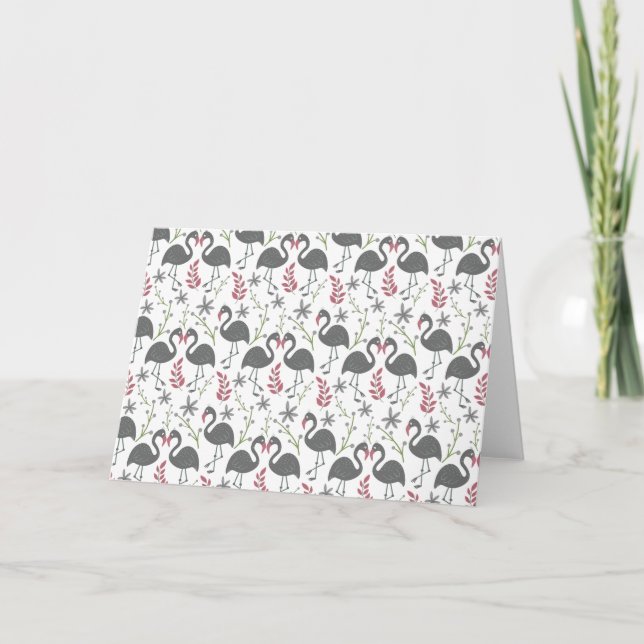 Pink flamingo seamless pattern flowers, leaves card (Front)