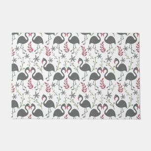 Pink flamingo seamless pattern flowers, leaves doormat