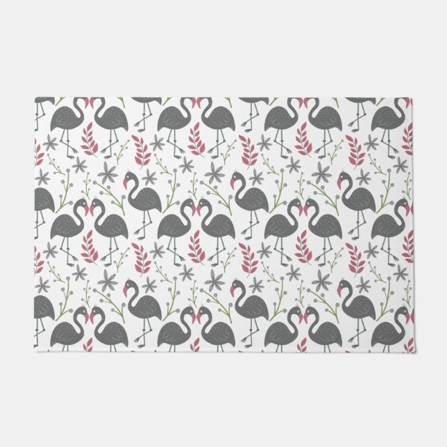 Pink flamingo seamless pattern flowers, leaves doormat (Front)