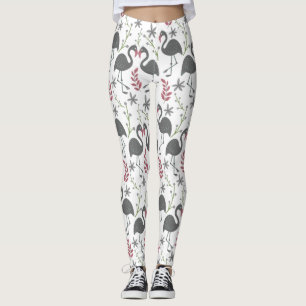Pink flamingo seamless pattern flowers, leaves leggings