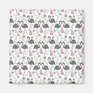 Pink flamingo seamless pattern flowers, leaves magnet