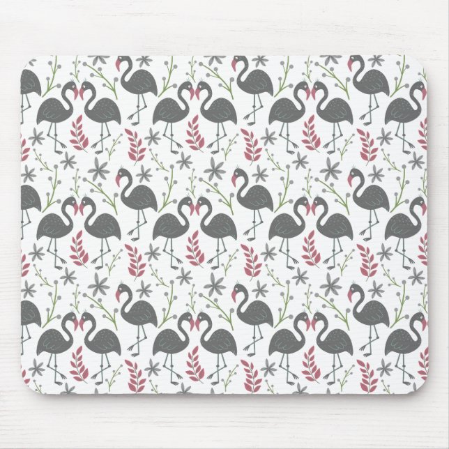 Pink flamingo seamless pattern flowers, leaves mouse pad (Front)