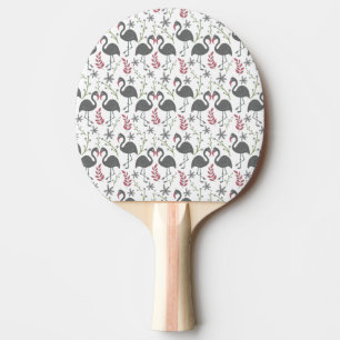 Pink flamingo seamless pattern flowers, leaves ping pong paddle