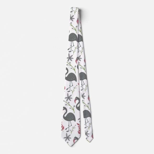 Pink flamingo seamless pattern flowers, leaves tie (Front)