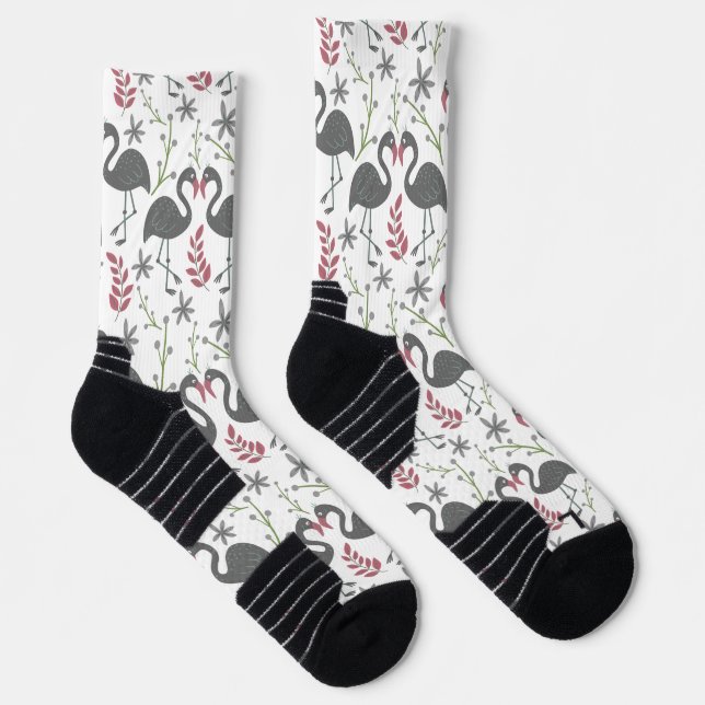 Pink flamingo seamless pattern flowers, leaves wra socks (Right)