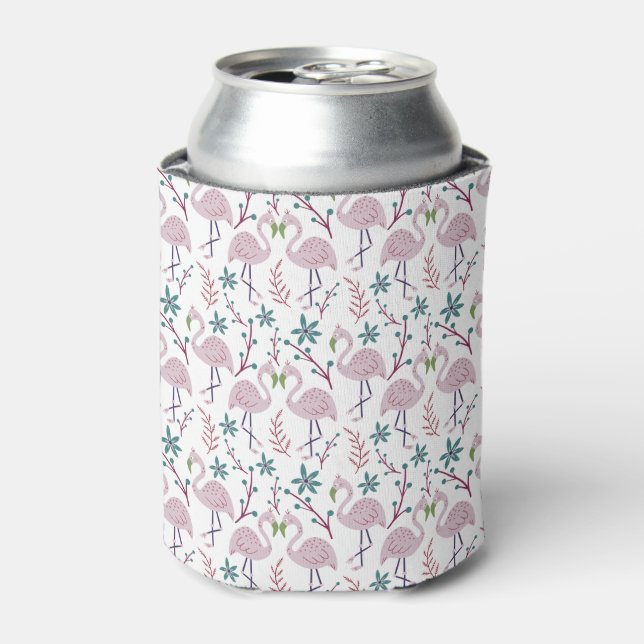 Pink flamingo seamless pattern on white background can cooler (Can Front)