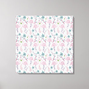 Pink flamingo seamless pattern on white background canvas print