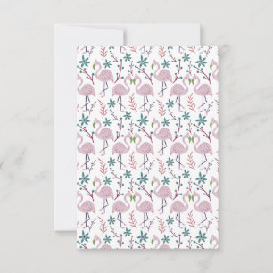 Pink flamingo seamless pattern on white background card