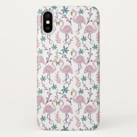 Pink flamingo seamless pattern on white background