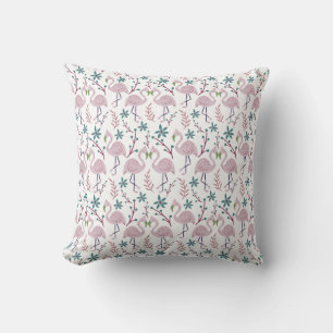 Pink flamingo seamless pattern on white background cushion