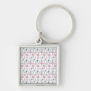 Pink flamingo seamless pattern on white background key ring