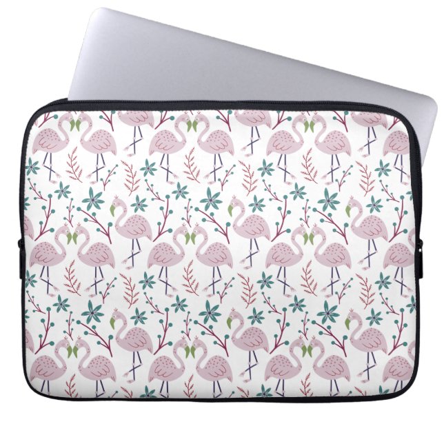 Pink flamingo seamless pattern on white background laptop sleeve (Front)