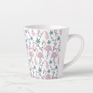 Pink flamingo seamless pattern on white background latte mug