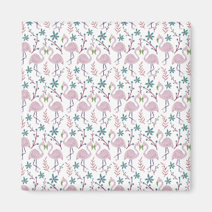 Pink flamingo seamless pattern on white background magnet