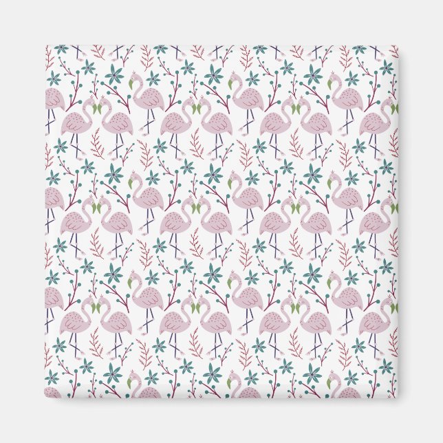 Pink flamingo seamless pattern on white background magnet (Front)