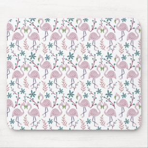 Pink flamingo seamless pattern on white background mouse pad