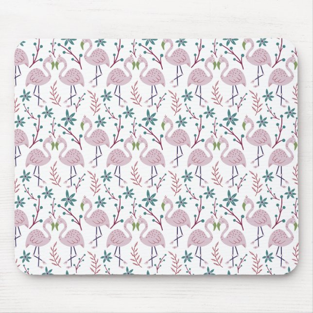Pink flamingo seamless pattern on white background mouse pad (Front)