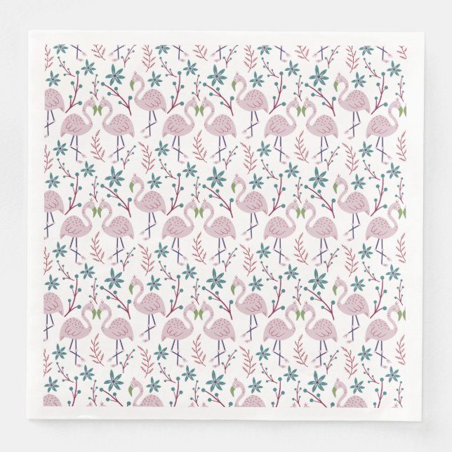 Pink flamingo seamless pattern on white background napkin (Front)