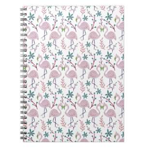 Pink flamingo seamless pattern on white background notebook