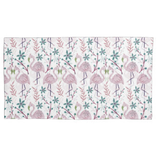 Pink flamingo seamless pattern on white background pillowcase