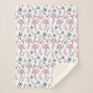 Pink flamingo seamless pattern on white background sherpa blanket