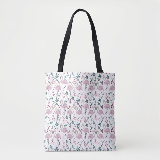 Pink flamingo seamless pattern on white background tote bag (Front)