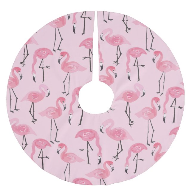 Pink Flamingo Set, Tropical Summer Pattern. Brushed Polyester Tree Skirt (Front)
