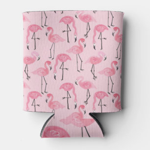Pink Flamingo Set, Tropical Summer Pattern. Can Cooler