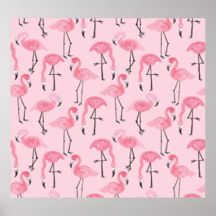 Pink Flamingo Set, Tropical Summer Pattern. Poster