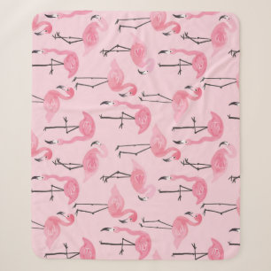 Pink Flamingo Set, Tropical Summer Pattern. Sherpa Blanket