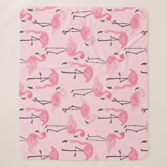 Pink Flamingo Set, Tropical Summer Pattern. Sherpa Blanket (Front)