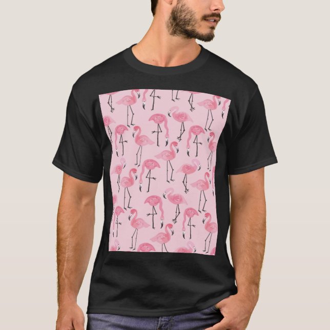 Pink Flamingo Set, Tropical Summer Pattern. T-Shirt (Front)
